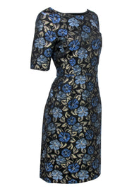Current Boutique-Brooks Brothers - Black, Blue & Gold Floral Print Sheath Dress Sz 10
