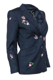Current Boutique-Brooks Brothers - Navy Floral Embroidered Button-Up Wool Blend Blazer Sz 4P