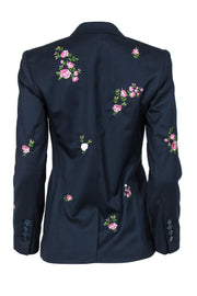 Current Boutique-Brooks Brothers - Navy Floral Embroidered Button-Up Wool Blend Blazer Sz 4P