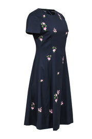 Current Boutique-Brooks Brothers - Navy Wool Dress w/ Embroidered Roses Sz 8P
