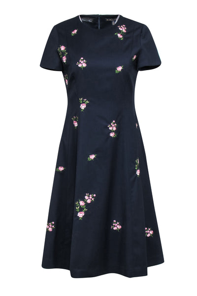 Current Boutique-Brooks Brothers - Navy Wool Dress w/ Embroidered Roses Sz 8P
