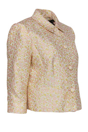 Current Boutique-Brooks Brothers - Pink & Yellow Floral Brocade Cropped Sleeve Jacket Sz 12