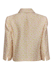 Current Boutique-Brooks Brothers - Pink & Yellow Floral Brocade Cropped Sleeve Jacket Sz 12