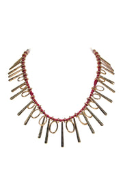 Current Boutique-Brooks Brothers - Red & Gold Threaded Statement Necklace