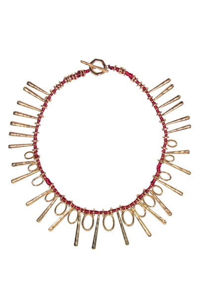Current Boutique-Brooks Brothers - Red & Gold Threaded Statement Necklace