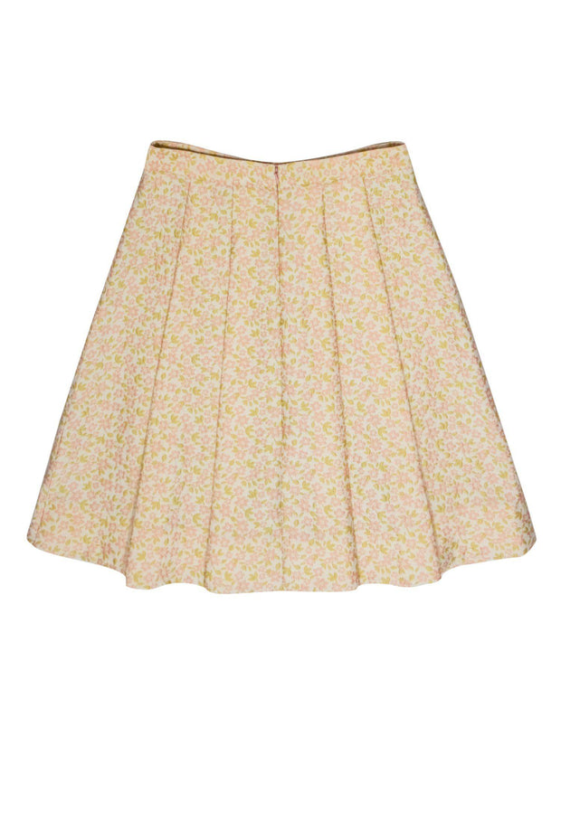 Current Boutique-Brooks Brothers - Yellow & Pink Floral Brocade Pleated Skirt Sz 10