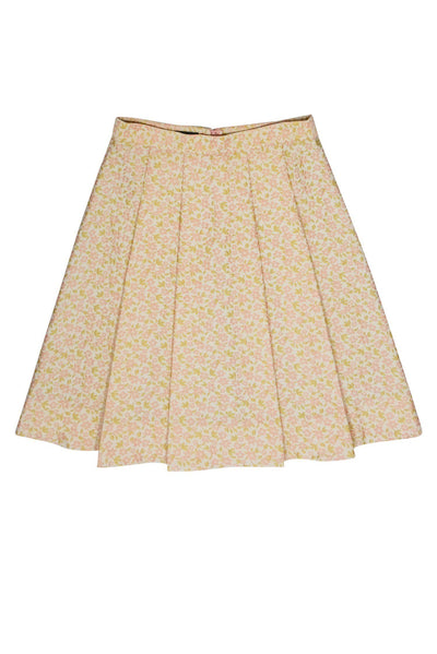 Current Boutique-Brooks Brothers - Yellow & Pink Floral Brocade Pleated Skirt Sz 10
