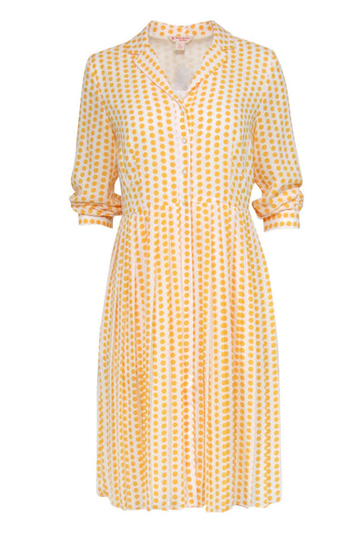 Current Boutique-Brooks Brothers - Yellow & White Polka Dot Button-Up Pleated Shirtdress Sz 4