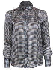 Current Boutique-Brora - Teal, Beige & Brown Plaid Button-Up Silk Blouse Sz 6