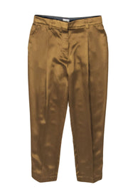 Current Boutique-Brunello Cucinelli - Gold Silk Satin Tapered Leg Trousers Sz 6