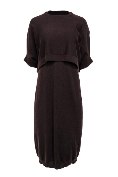 Current Boutique-Brunello Cucinelli - Maroon Sleeveless Cashmere Dress & Cropped Sweater Set Sz XL