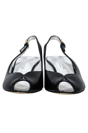 Current Boutique-Bruno Magli - Black Leather Peep Toe Slingback Kitten Heels Sz 6