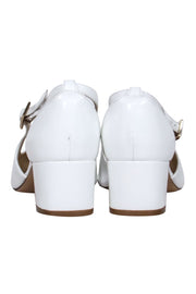Current Boutique-Bruno Magli - Patent White Leather Pointed Toe Cap Block Heels Sz 7.5