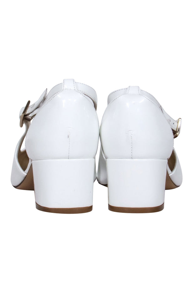 Current Boutique-Bruno Magli - Patent White Leather Pointed Toe Cap Block Heels Sz 7.5