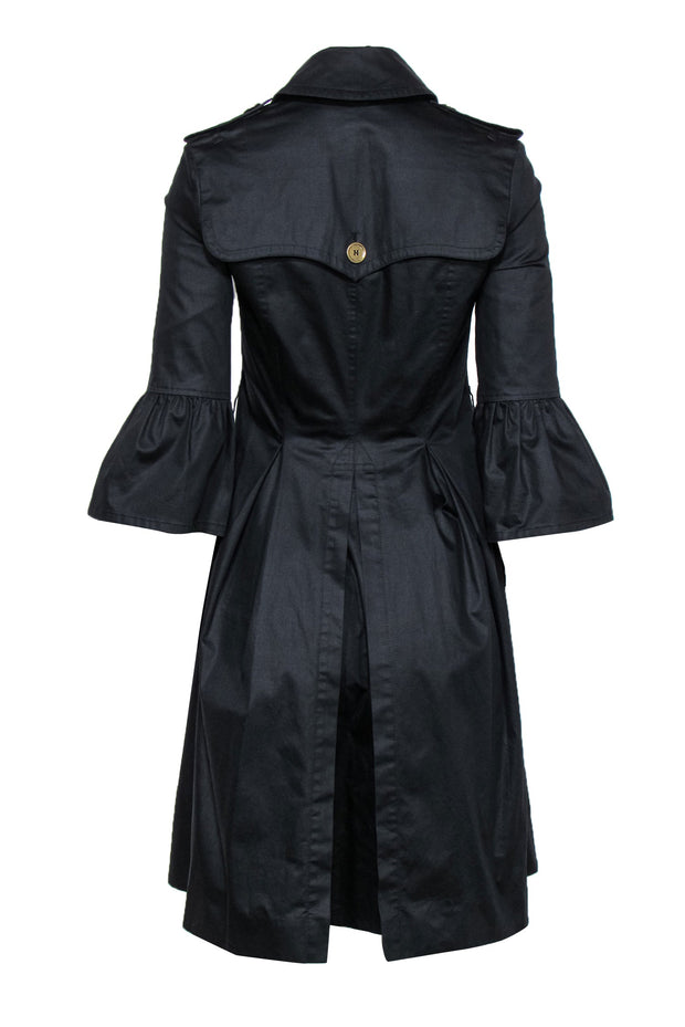 Current Boutique-Burberry - Black Button-Up Bell Sleeve Trench Coat Sz 2