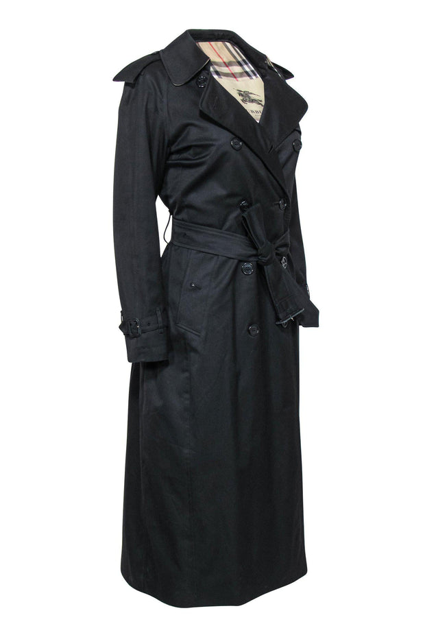 Current Boutique-Burberry - Black Double Breasted Belted Longline Trench Coat w/ Removable Lining Sz 4