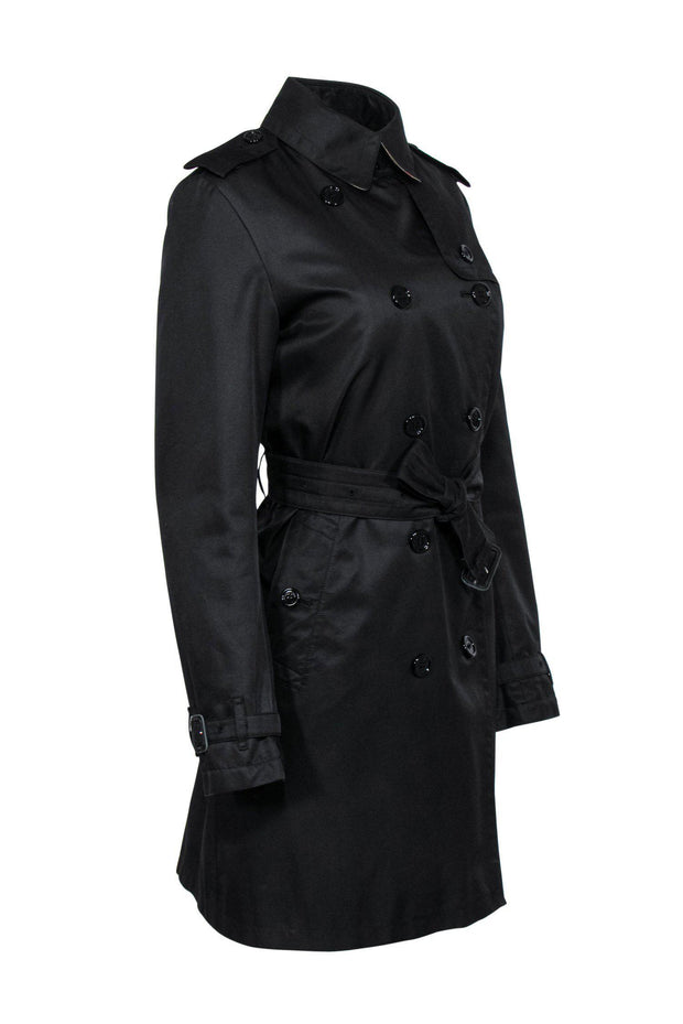 Current Boutique-Burberry - Black Double Breasted Belted Trench Coat w/ Removable Lining Sz 8