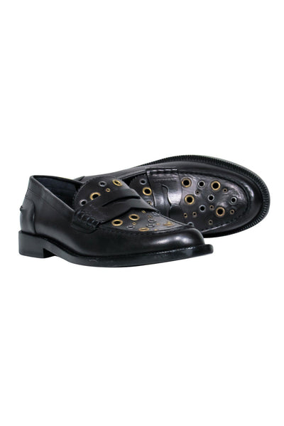 Current Boutique-Burberry - Black Leather Loafers w/ Grommet Design Sz 9