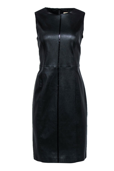 Current Boutique-Burberry - Black Leather Sleeveless Paneled Sheath Dress Sz 12