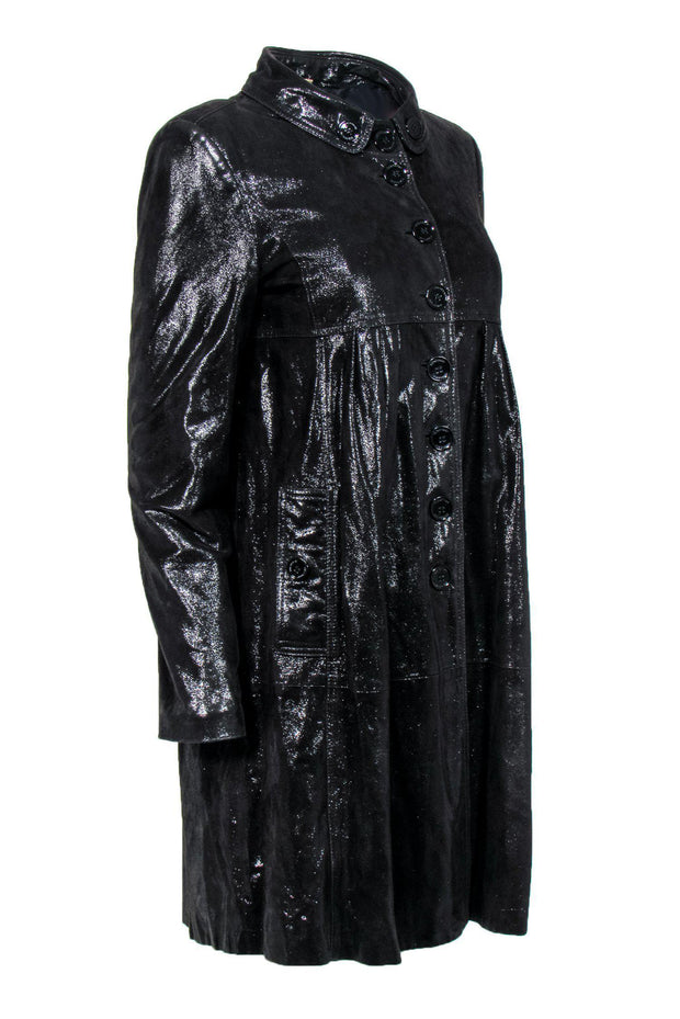 Current Boutique-Burberry - Black Metallic Goatskin Trench Coat Sz 6
