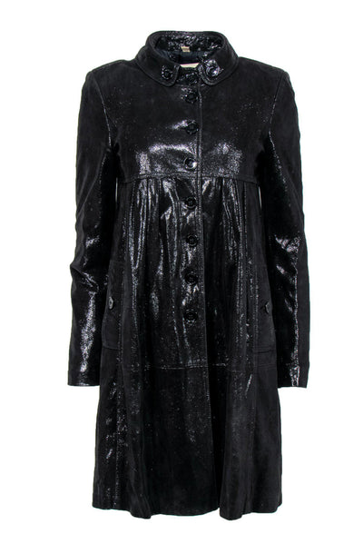 Current Boutique-Burberry - Black Metallic Goatskin Trench Coat Sz 6