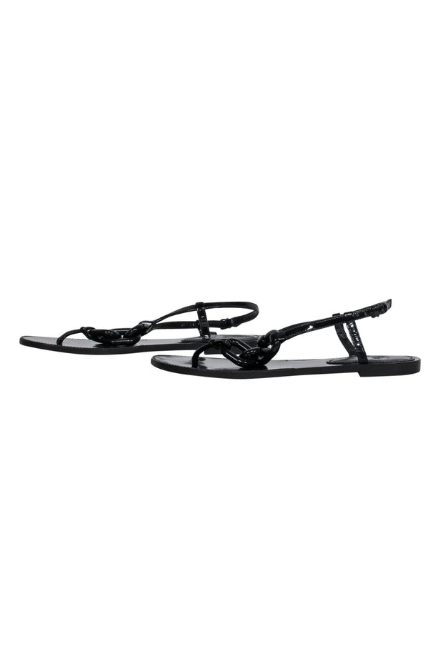 Current Boutique-Burberry - Black Patent Leather T-Strap Sandals w/ Chain Design Sz 8