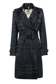 Current Boutique-Burberry - Black Plaid Textured Double Breasted Belted Trench Coat Sz 8