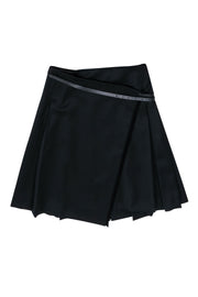 Current Boutique-Burberry - Black Pleated Mini Wrap Wool Skirt w/ Belt Sz 8