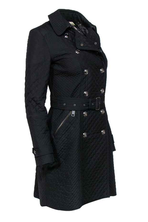 Current Boutique-Burberry - Black Quilted Double Breasted Trench Coat w/ Belt Sz 2