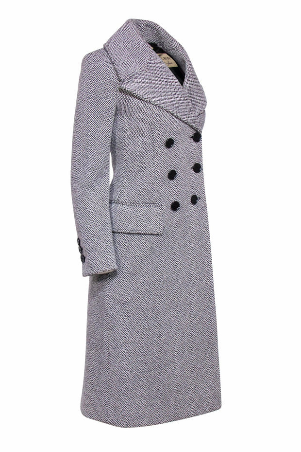 Current Boutique-Burberry - Black & White Wool Blend Double Breasted Herringbone Long Coat Sz 2