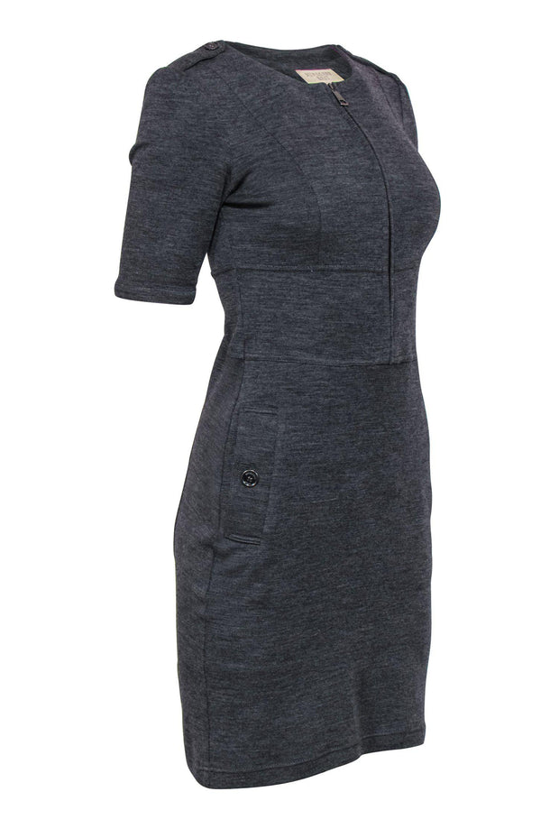 Current Boutique-Burberry Brit - Gray Heathered Zip-Up Bodycon Dress Sz 6