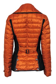 Current Boutique-Burberry Brit - Orange Goose Down Puffer Double Breasted Jacket w/ Leather Trim Sz S