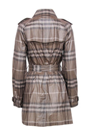 Current Boutique-Burberry - Brown Tartan Plaid Double Breasted Belted Trench Coat w/ Sheen Sz 10