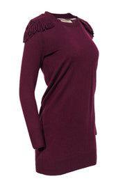 Current Boutique-Burberry - Burgundy Knit Sweater Dress w/ Braided & Tasseled Shoulder Pads Sz XS