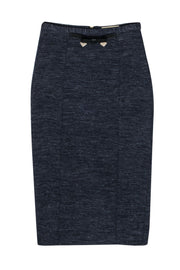 Current Boutique-Burberry - Dark Blue Pencil Skirt w/ Leather Bow at Waist Sz 2