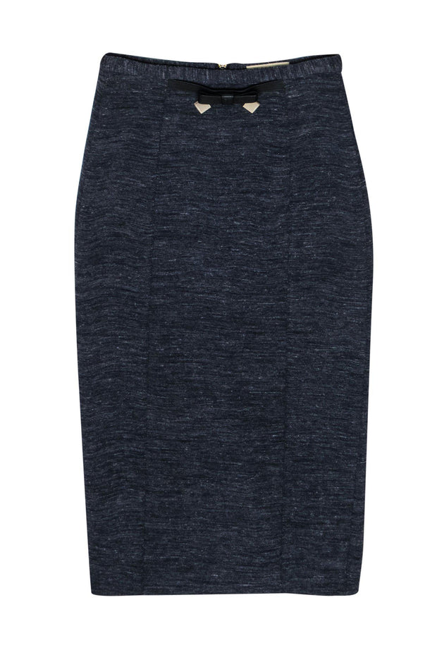 Current Boutique-Burberry - Dark Blue Pencil Skirt w/ Leather Bow at Waist Sz 2