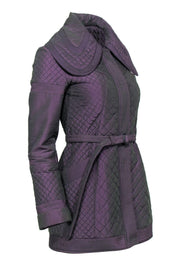 Current Boutique-Burberry - Dark Purple & Green Iridescent Quilted Zip-Up Coat w/ Belt Sz 2