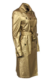 Current Boutique-Burberry - Gold Shimmery Double Breasted Trench Coat w/ Belt Sz 8