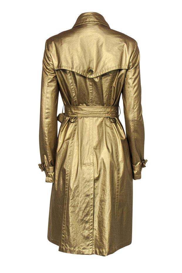 Current Boutique-Burberry - Gold Shimmery Double Breasted Trench Coat w/ Belt Sz 8