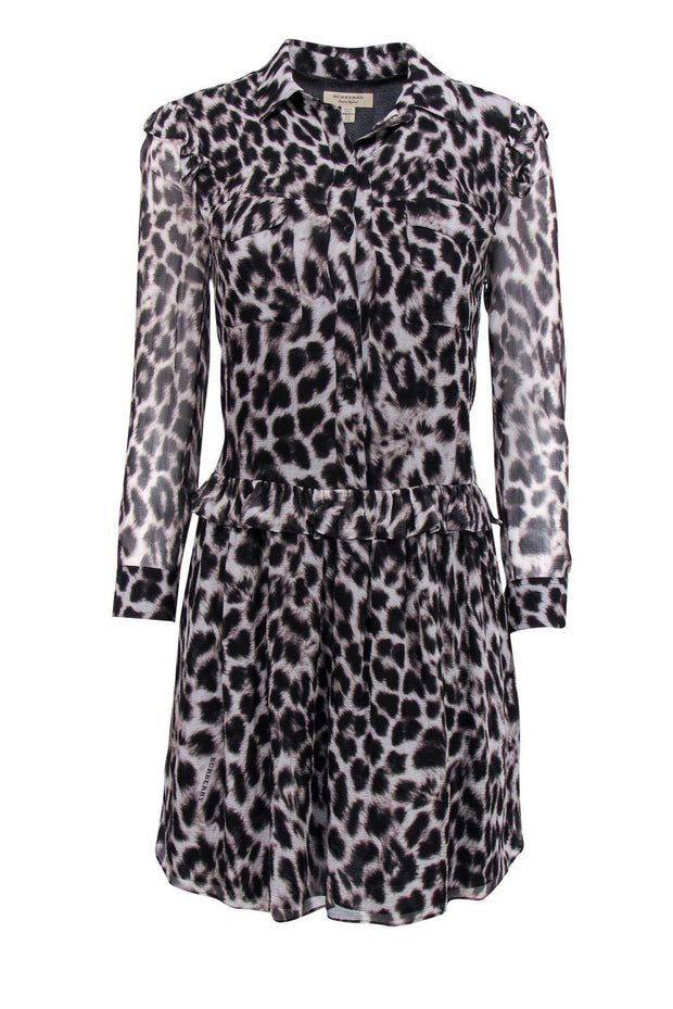 Current Boutique-Burberry - Leopard Print Button Down Silk Dress Sz 4