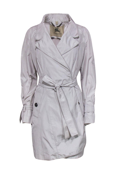 Current Boutique-Burberry - Light Grey Open Front Trench Coat w/ Belted Cuffs Sz 10