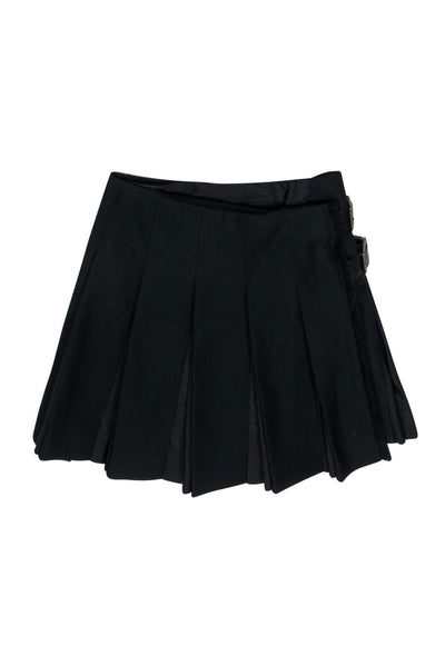 Current Boutique-Burberry London - Black Pleated Miniskirt w/ Side Buckles Sz 4