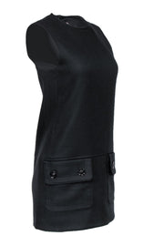 Current Boutique-Burberry London - Black Wool Shift Dress w/ Faux Front Pockets Sz 6