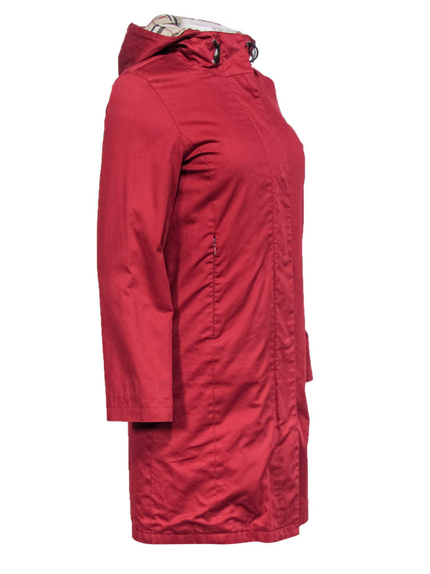 Current Boutique-Burberry London - Red Long Hooded Coat w/ Detachable Lining Sz S