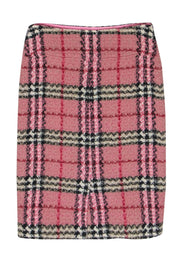 Current Boutique-Burberry - Pink & Red Tartan Print Tweed Wool Pencil Skirt Sz 4