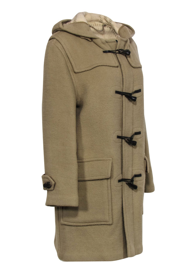 Current Boutique-Burberry - Tan Button-Up Hooded Wool Coat w/ Toggle Buttons Sz M