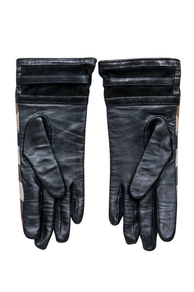 Current Boutique-Burberry - Tan Tartan Plaid Leather Gloves Sz 7