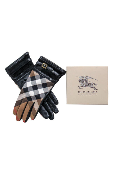 Current Boutique-Burberry - Tan Tartan Plaid Leather Gloves Sz 7