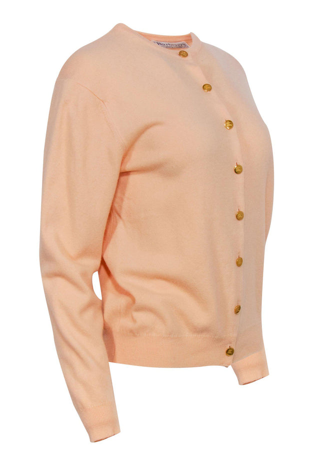 Current Boutique-Burberry - Vintage Peach Button-Up Wool Cardigan Sz S