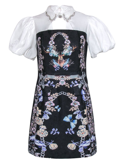 Current Boutique-Burryco - Black Floral & Butterfly Print Sz 6 Dress